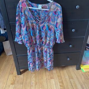 Lucky Brand Pink and Blue Dolman Sleeve Sundress